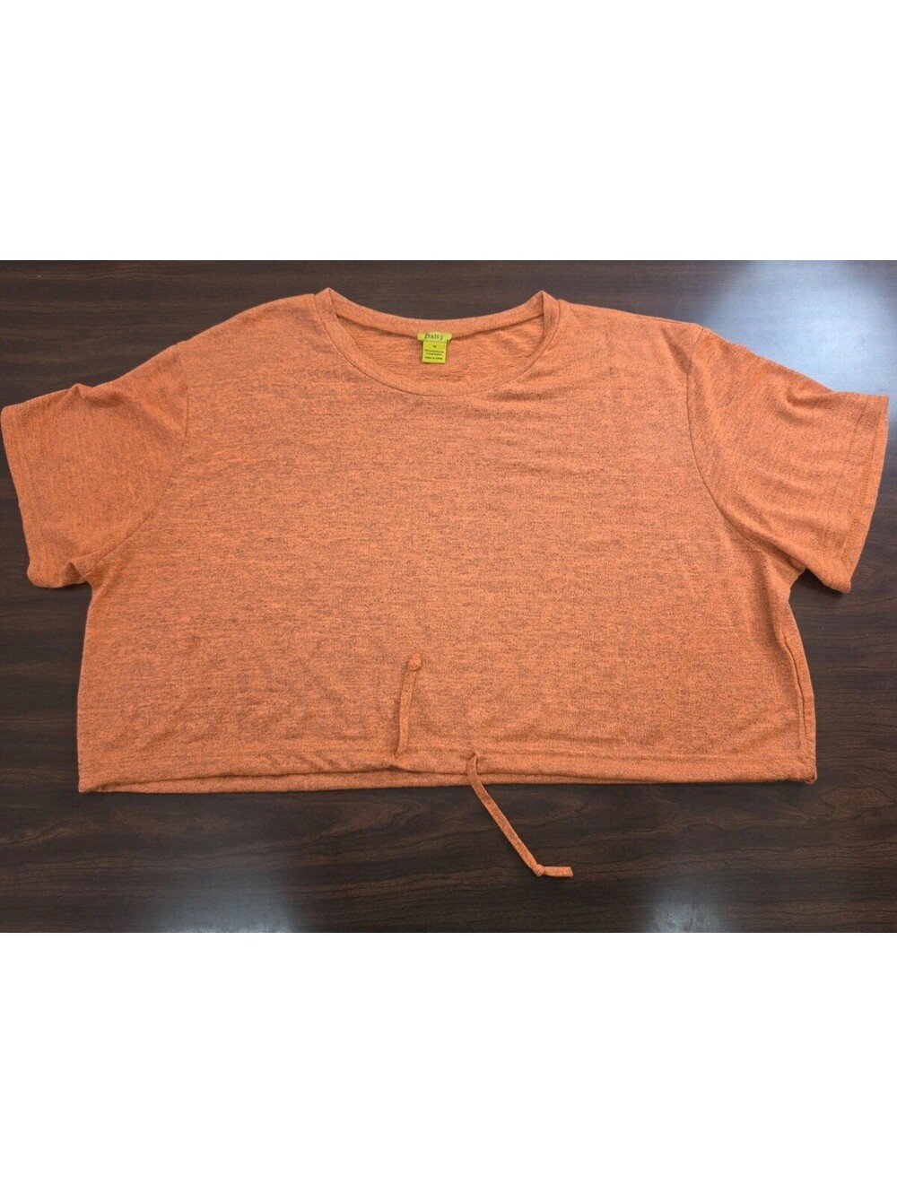 Daisy Plus Size 1X Orange Short Sleeve Top Cinch Drawstring Hem heather Casual